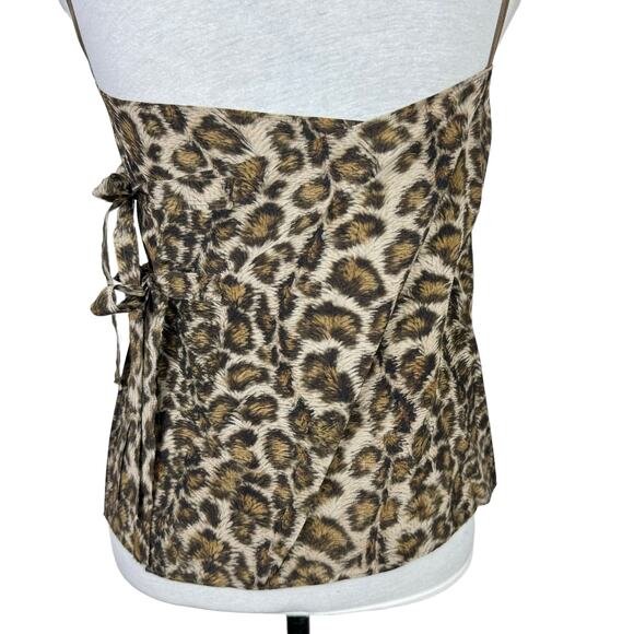 Helmut Lang Leopard Animal Print 100% Silk Wrap Tie Slip Tank Top - Picture 9 of 14